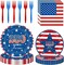 96PCS 4th of July 250th Anniversary Patriotic Tableware Set for 24 Guests – Disposable Plates, Napkins & Color Forks for Independence Day, Memorial Day & BBQ Parties